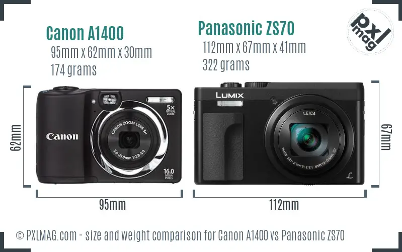 Canon A1400 vs Panasonic ZS70 size comparison