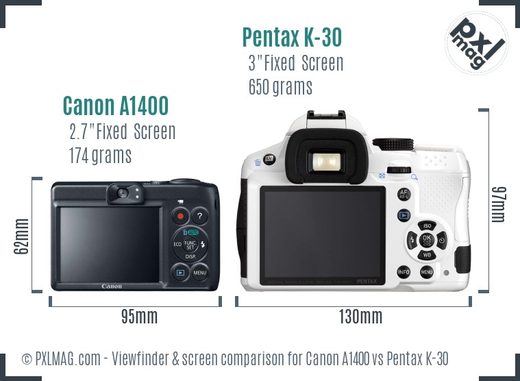 Canon A1400 vs Pentax K-30 Screen and Viewfinder comparison