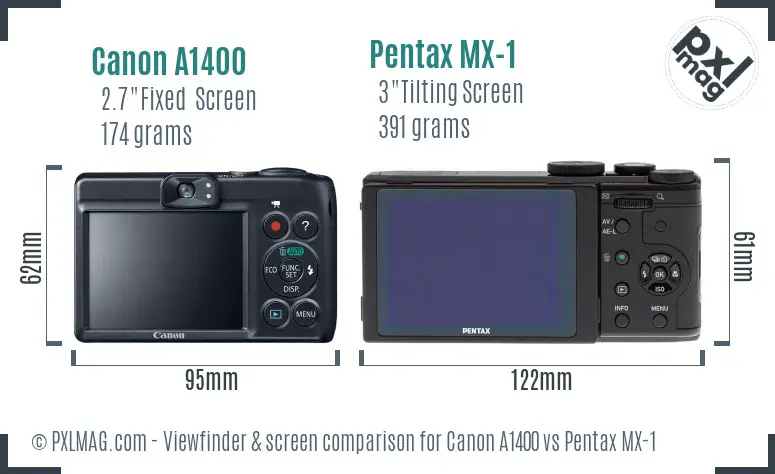 Canon A1400 vs Pentax MX-1 Screen and Viewfinder comparison
