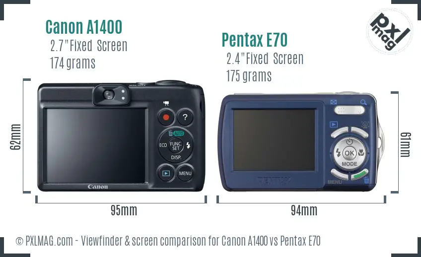 Canon A1400 vs Pentax E70 Screen and Viewfinder comparison