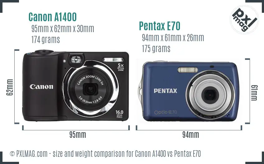 Canon A1400 vs Pentax E70 size comparison Canon A1400 vs Pentax E70 size comparison