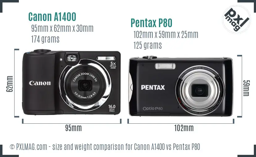 Canon A1400 vs Pentax P80 size comparison Canon A1400 vs Pentax P80 size comparison