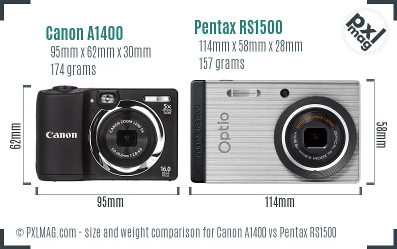 Canon A1400 vs Pentax RS1500 size comparison Canon A1400 vs Pentax RS1500 size comparison