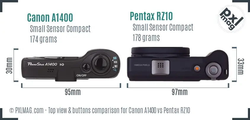 Canon A1400 vs Pentax RZ10 top view buttons comparison