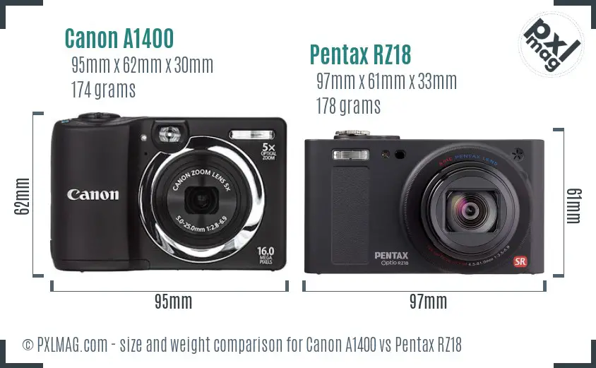 Canon A1400 vs Pentax RZ18 size comparison