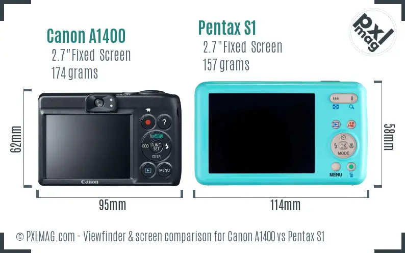 Canon A1400 vs Pentax S1 Screen and Viewfinder comparison