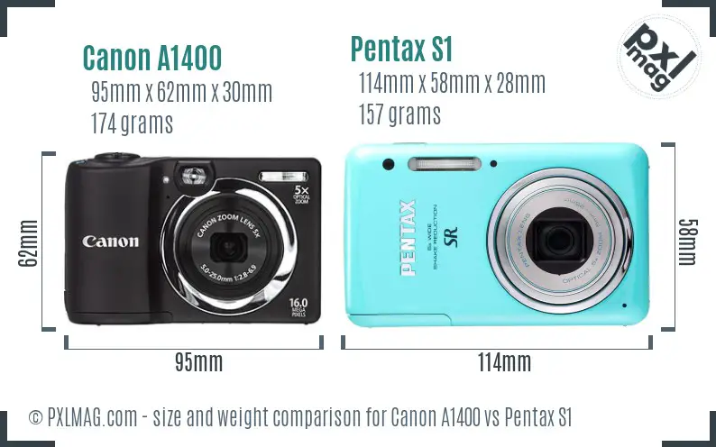 Canon A1400 vs Pentax S1 size comparison
