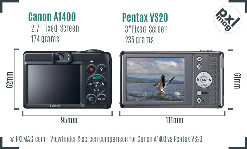 Canon A1400 vs Pentax VS20 Screen and Viewfinder comparison