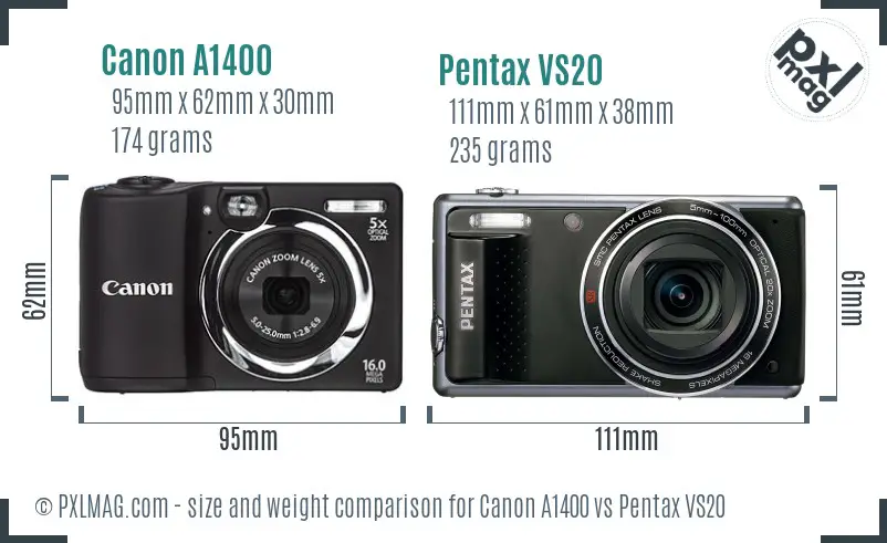 Canon A1400 vs Pentax VS20 size comparison