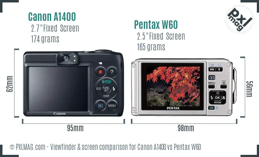 Canon A1400 vs Pentax W60 Screen and Viewfinder comparison