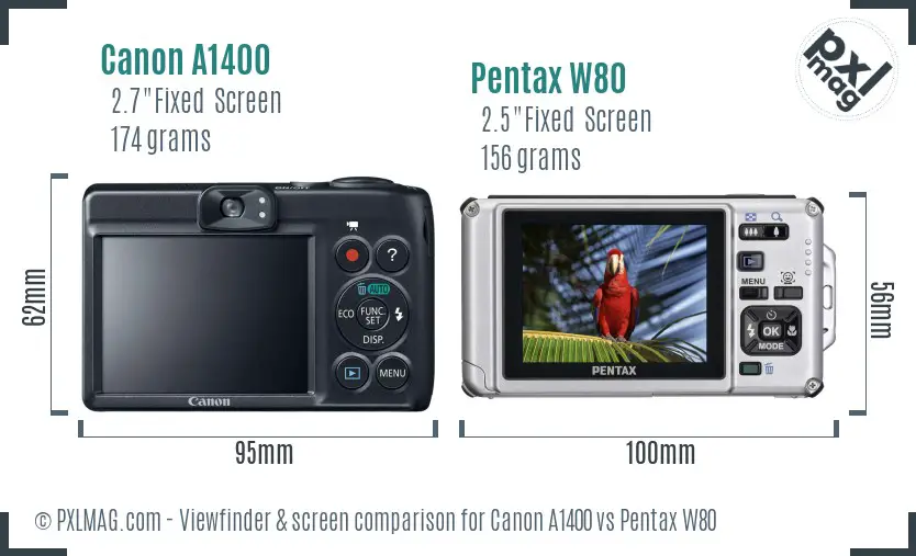 Canon A1400 vs Pentax W80 Screen and Viewfinder comparison