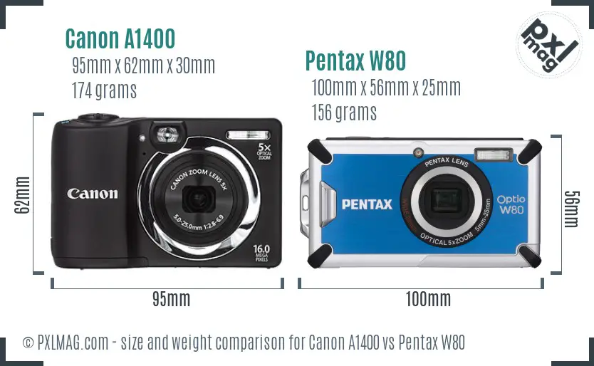 Canon A1400 vs Pentax W80 size comparison