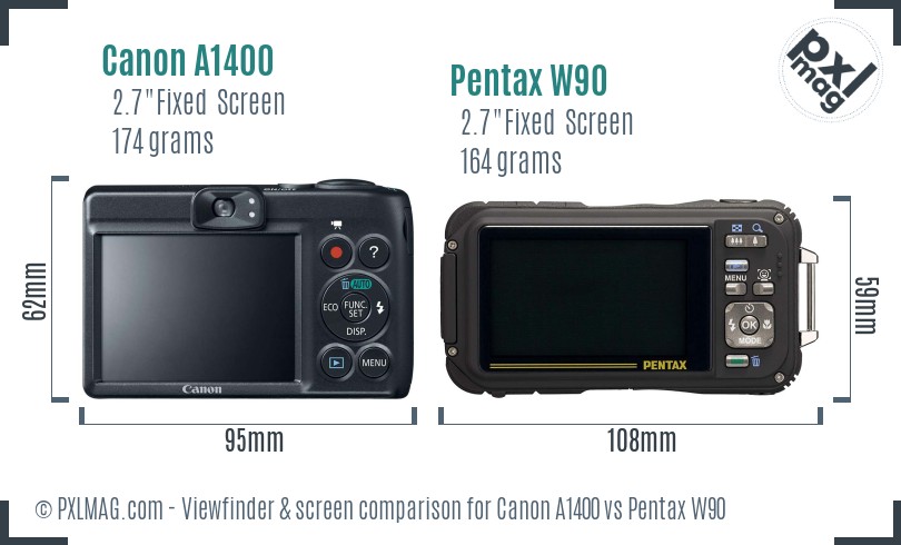 Canon A1400 vs Pentax W90 Screen and Viewfinder comparison