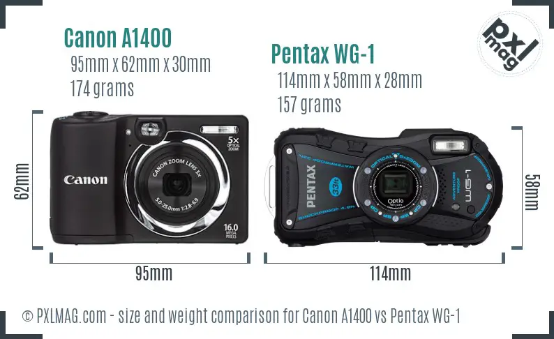 Canon A1400 vs Pentax WG-1 size comparison Canon A1400 vs Pentax WG-1 size comparison