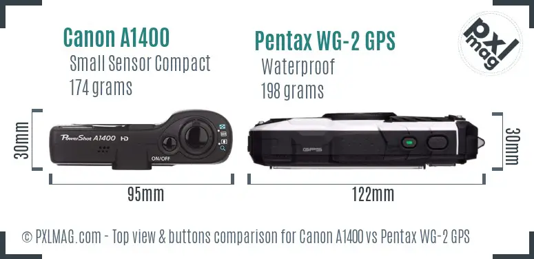 Canon A1400 vs Pentax WG-2 GPS top view buttons comparison