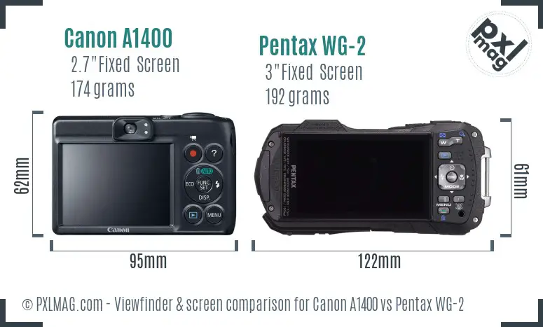 Canon A1400 vs Pentax WG-2 Screen and Viewfinder comparison