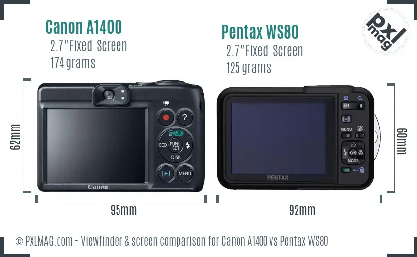 Canon A1400 vs Pentax WS80 Screen and Viewfinder comparison