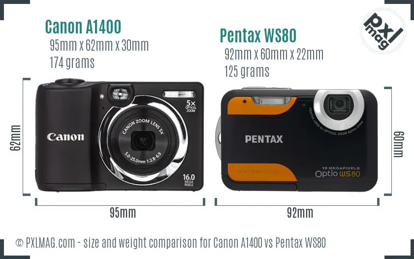Canon A1400 vs Pentax WS80 size comparison
