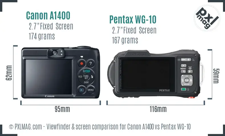 Canon A1400 vs Pentax WG-10 Screen and Viewfinder comparison