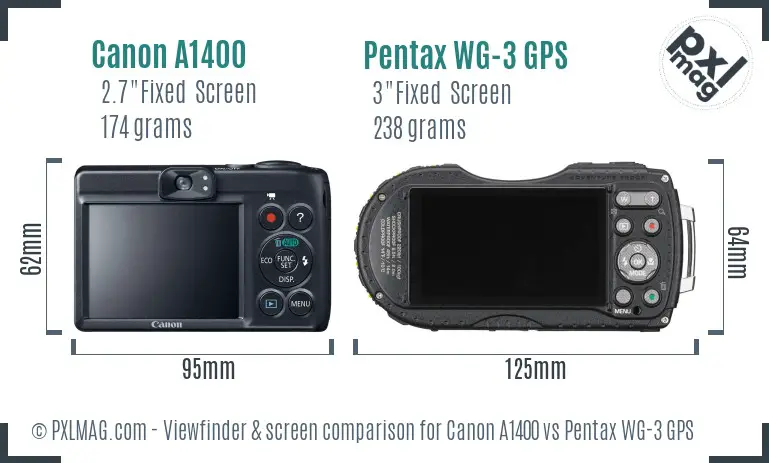 Canon A1400 vs Pentax WG-3 GPS Screen and Viewfinder comparison