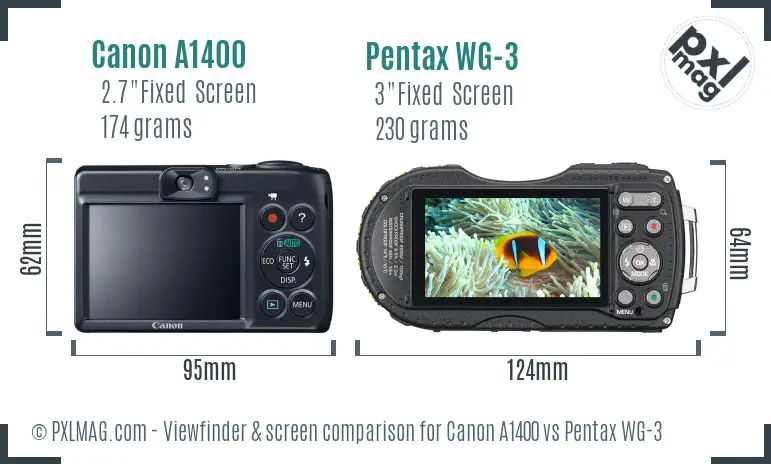 Canon A1400 vs Pentax WG-3 Screen and Viewfinder comparison