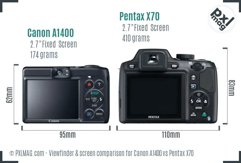 Canon A1400 vs Pentax X70 Screen and Viewfinder comparison