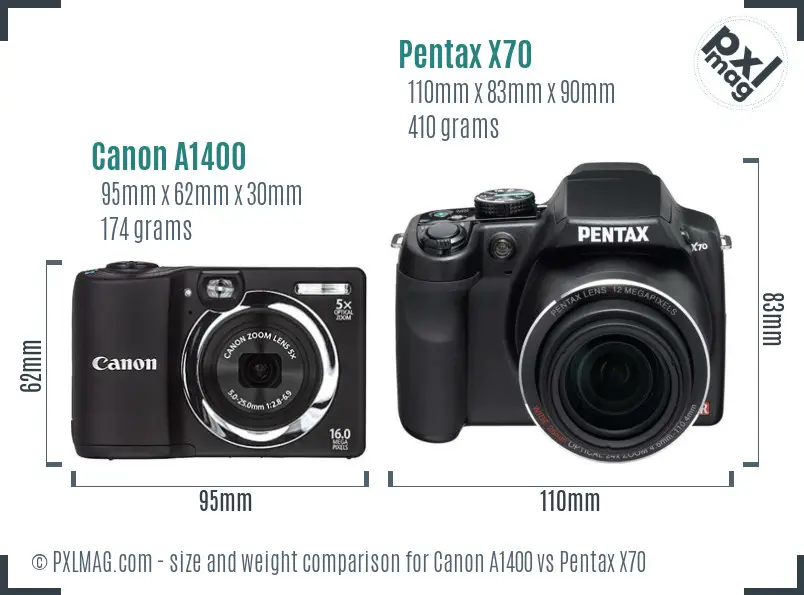 Canon A1400 vs Pentax X70 size comparison