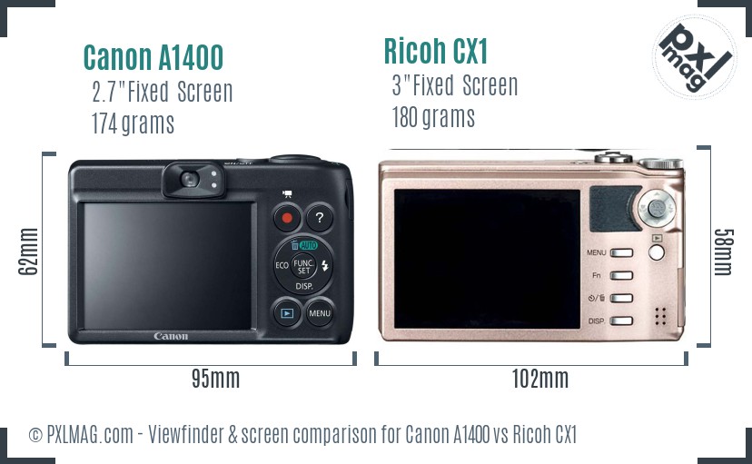 Canon A1400 vs Ricoh CX1 Screen and Viewfinder comparison