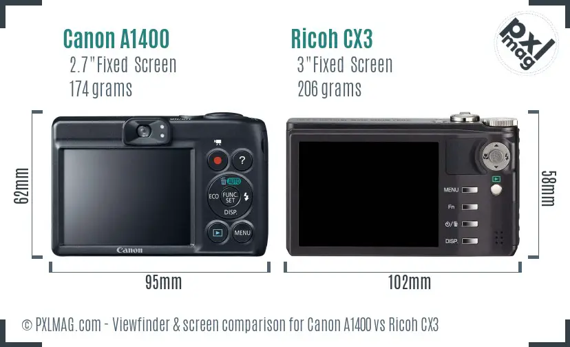 Canon A1400 vs Ricoh CX3 Screen and Viewfinder comparison Canon A1400 vs Ricoh CX3 Screen and Viewfinder comparison
