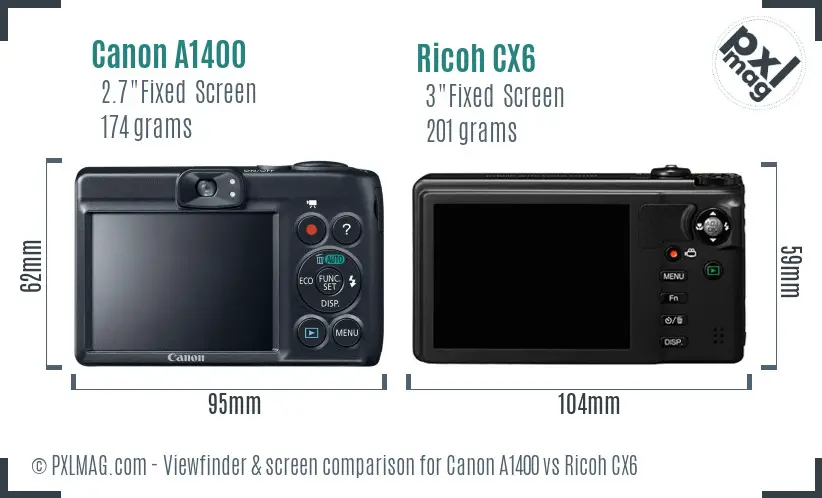 Canon A1400 vs Ricoh CX6 Screen and Viewfinder comparison