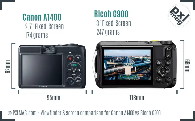 Canon A1400 vs Ricoh G900 Screen and Viewfinder comparison