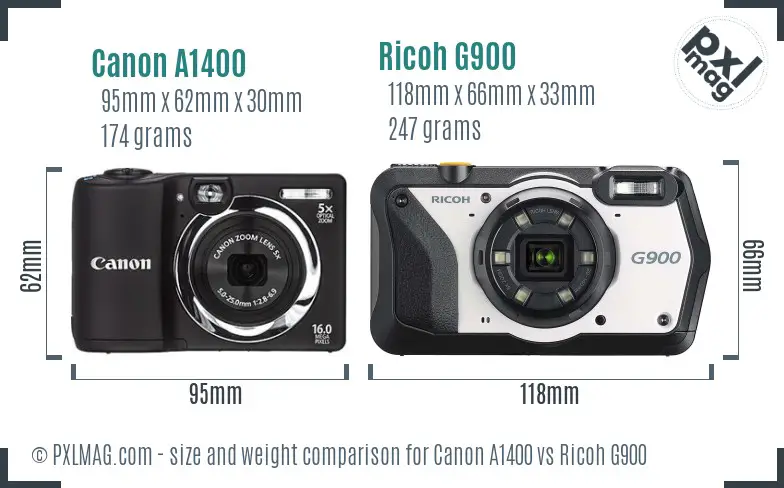 Canon A1400 vs Ricoh G900 size comparison