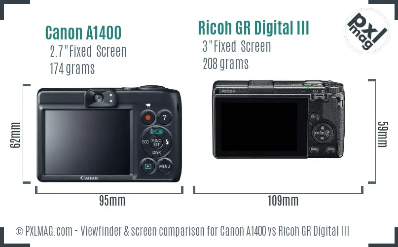 Canon A1400 vs Ricoh GR Digital III Screen and Viewfinder comparison Canon A1400 vs Ricoh GR Digital III Screen and Viewfinder comparison