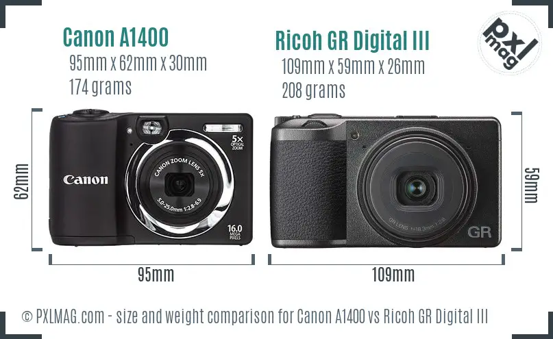 Canon A1400 vs Ricoh GR Digital III size comparison Canon A1400 vs Ricoh GR Digital III size comparison