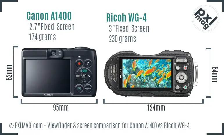 Canon A1400 vs Ricoh WG-4 Screen and Viewfinder comparison