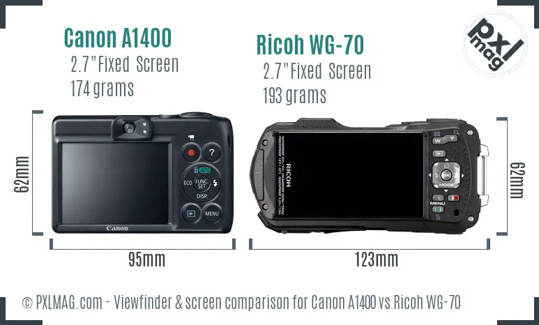 Canon A1400 vs Ricoh WG-70 Screen and Viewfinder comparison