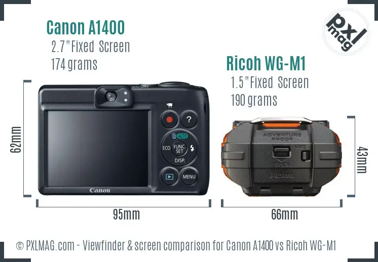 Canon A1400 vs Ricoh WG-M1 Screen and Viewfinder comparison