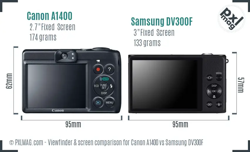 Canon A1400 vs Samsung DV300F Screen and Viewfinder comparison Canon A1400 vs Samsung DV300F Screen and Viewfinder comparison
