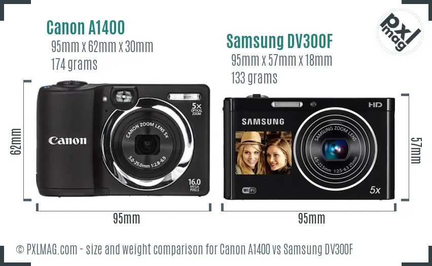 Canon A1400 vs Samsung DV300F size comparison Canon A1400 vs Samsung DV300F size comparison