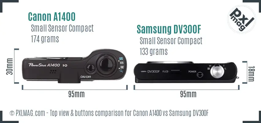 Canon A1400 vs Samsung DV300F top view buttons comparison Canon A1400 vs Samsung DV300F top view buttons comparison