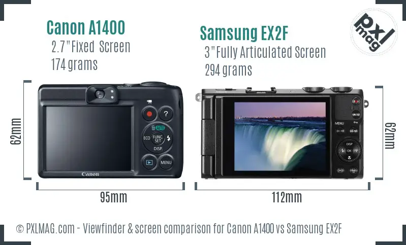 Canon A1400 vs Samsung EX2F Screen and Viewfinder comparison