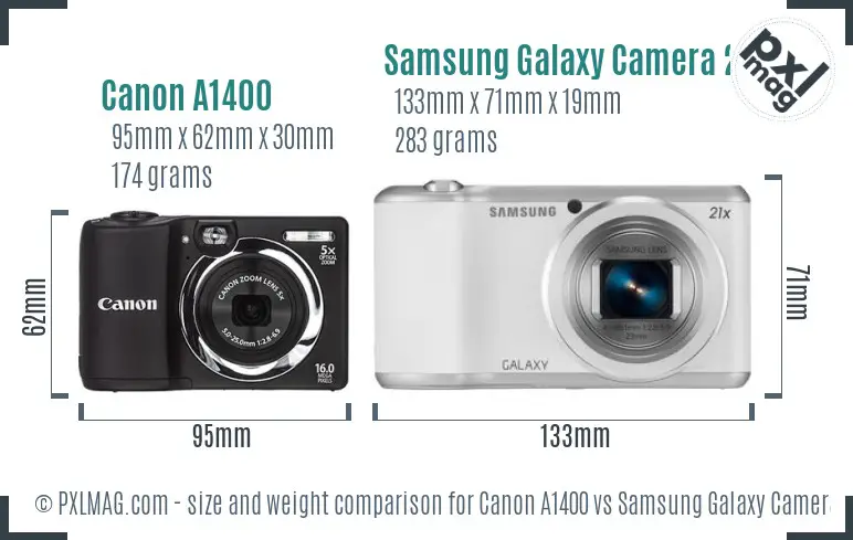 Canon A1400 vs Samsung Galaxy Camera 2 size comparison