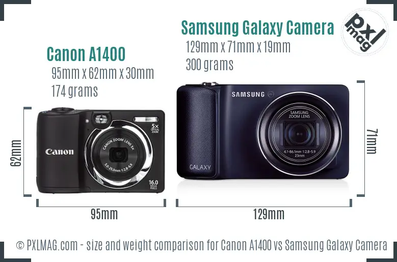 Canon A1400 vs Samsung Galaxy Camera size comparison