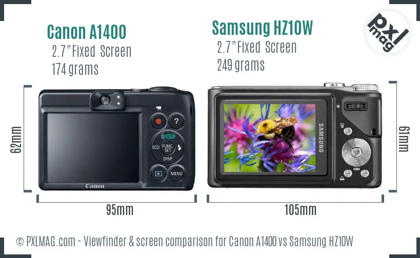 Canon A1400 vs Samsung HZ10W Screen and Viewfinder comparison