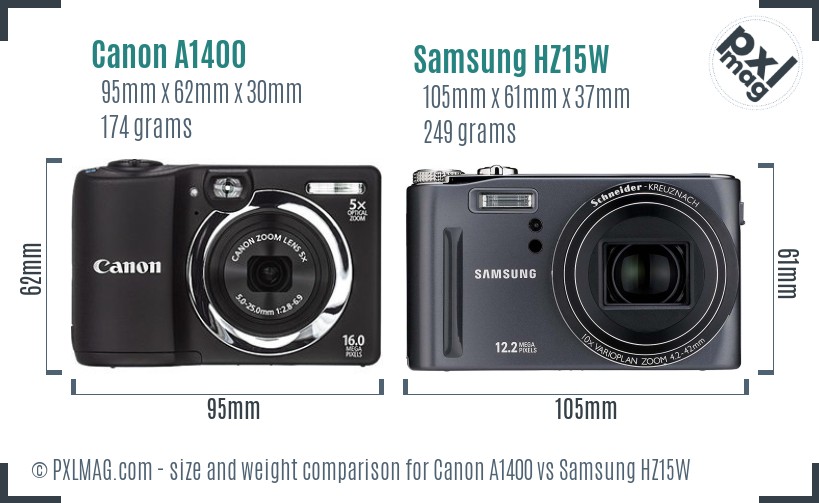 Canon A1400 vs Samsung HZ15W size comparison Canon A1400 vs Samsung HZ15W size comparison