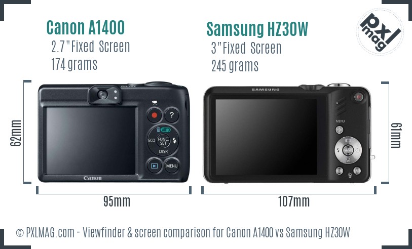 Canon A1400 vs Samsung HZ30W Screen and Viewfinder comparison