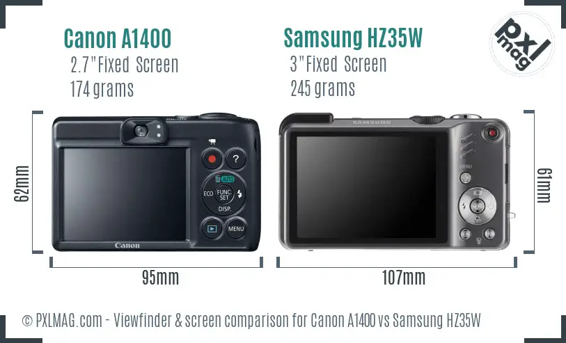 Canon A1400 vs Samsung HZ35W Screen and Viewfinder comparison