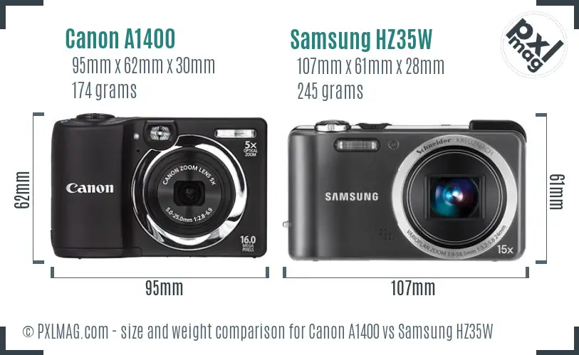 Canon A1400 vs Samsung HZ35W size comparison