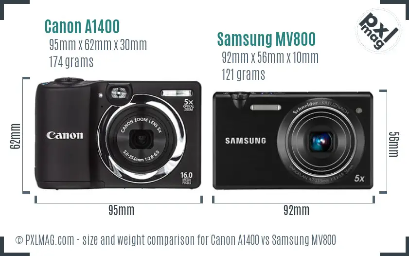 Canon A1400 vs Samsung MV800 size comparison