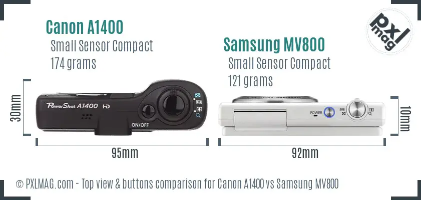 Canon A1400 vs Samsung MV800 top view buttons comparison